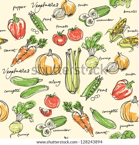 Assorted vegetables seamless pattern