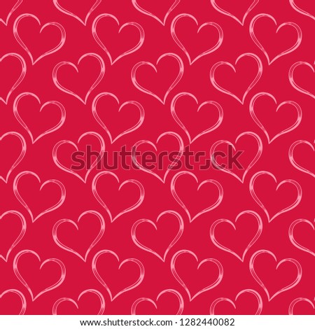 Seamless vector pattern from the flying carved hearts on a red background. Valentine's Day. Wedding Day. Pattern share of a wedding greeting card. Vintage style. Endless texture for textile design. 