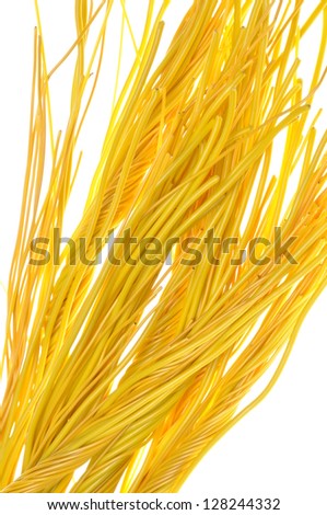 Yellow computer cable isolated on white background