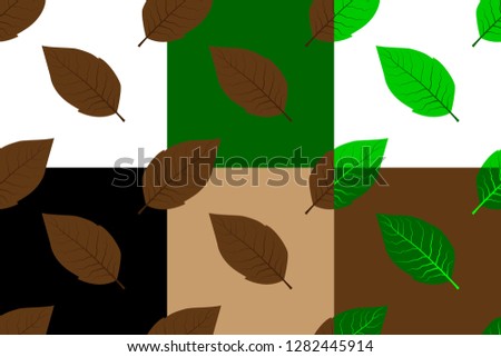 Tobacco leaf seamless pattern, Tobacco leaves (white, black, brown, green) background set,