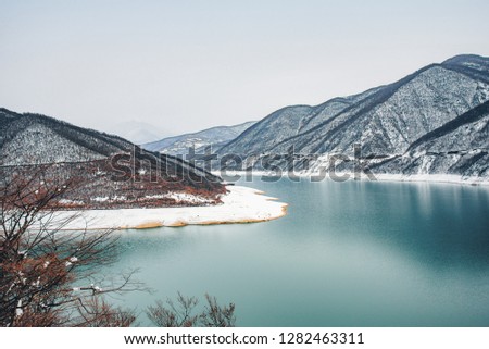 Zhinvali Dam scenic winter view, Georgia. Europe