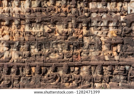 Close up of relief of Terrace of the Elephants at Angkor Thom