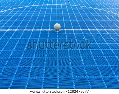 Futsal ball field  - football on the playing field for futsal on blue field -Old ball,sport outdoor - Image
