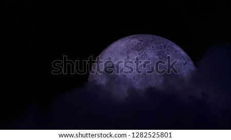 Simulate of moon and fluffy clouds in dark