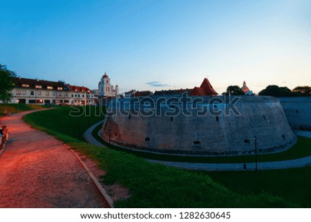 Artillery bastion in the Old town in Vilnius in Lithuania in the evening.