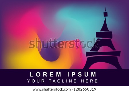 Vector Illustration of Rainbow Gradient Background with Hand Drawn Paris Eiffel Tower Icon