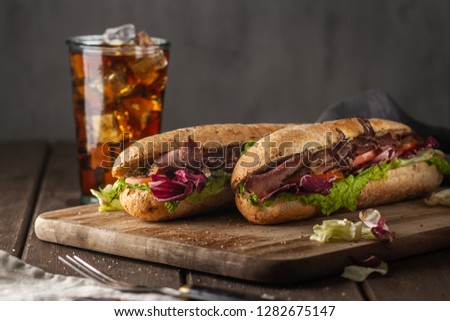 Tasty sandwich with roast beef Royalty-Free Stock Photo #1282675147