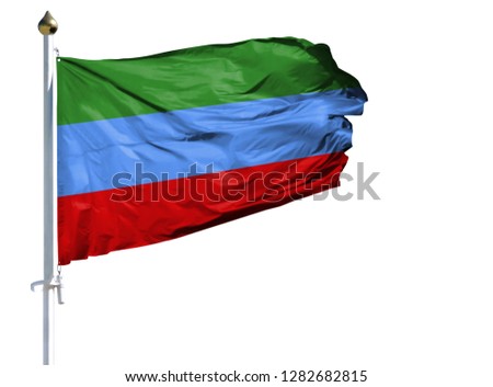 National flag of Dagestan on a flagpole isolated on white background