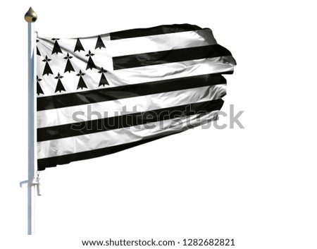 National flag of Brittany on a flagpole isolated on white background