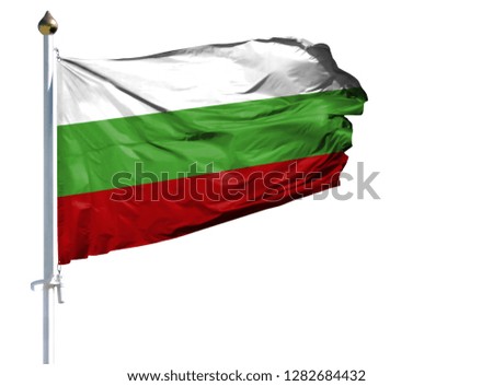 National flag of Bulgaria on a flagpole isolated on white background