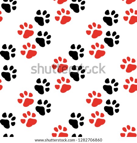 Vector seamless pattern with animal traces footprints..
