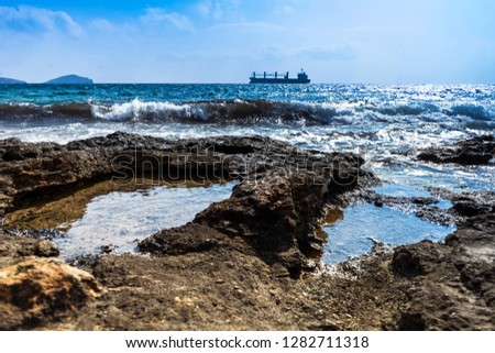 wild nature, sea wave in Syros island, Greece, Europe