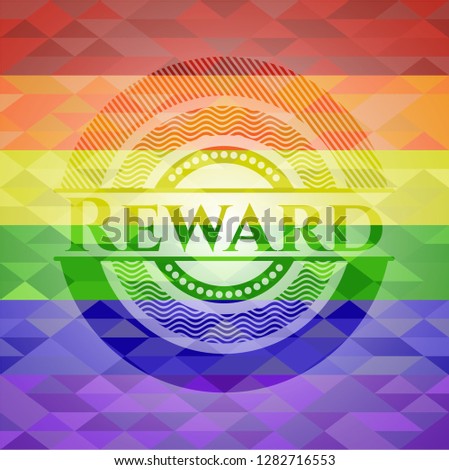 Reward emblem on mosaic background with the colors of the LGBT flag