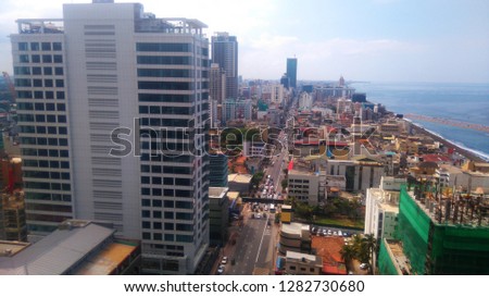 Colombo Aerial view from 250 m above. Rising Sri Lanka. Skyscrapers and skyline.