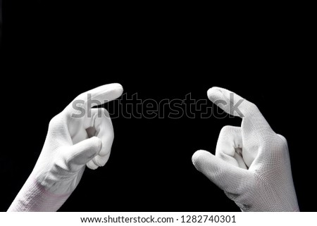 Woman's hands holding something empty front and back side, isolated on white background