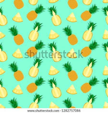 Pineapple fruit seamless pattern in vector flat style