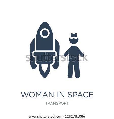 woman in space icon vector on white background, woman in space trendy filled icons from Transport collection, woman in space vector illustration