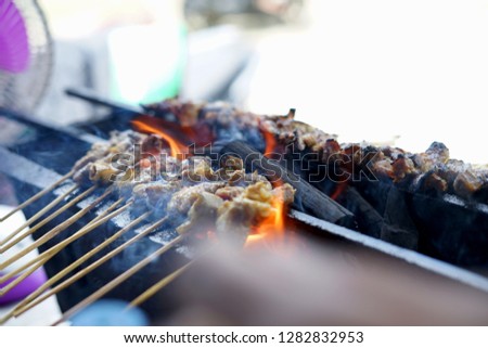 Satay Matang Aceh, Indonesian grilled meats with charcoal at street food market