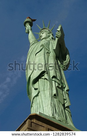 Close up of Statue of Liberty, Iconic landmarks of famous Statue of Liberty of New York City.