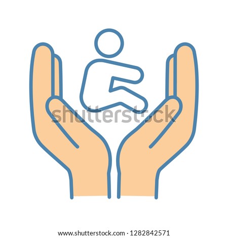 Child custody color icon. Children's rights. Child protection day. Hands holding kid. Childcare. Adoption. Orphanage. Co-parenting. Isolated vector illustration