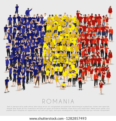 Crowd of people in shape of Romania flag : Vector Illustration