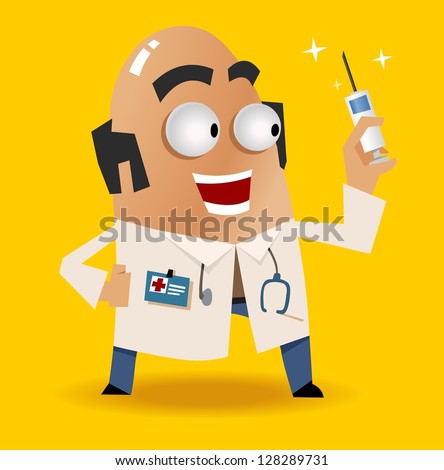 Doctor and his syringe. Vector illustration