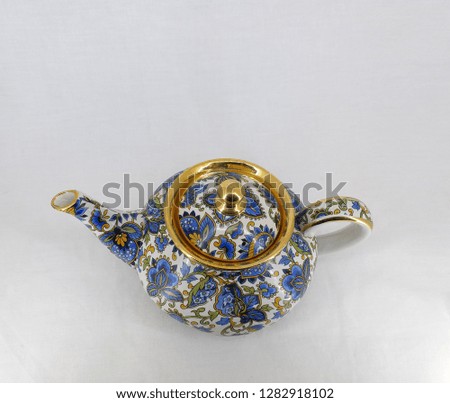 colorful teapot, tea cup and turkish coffee cup