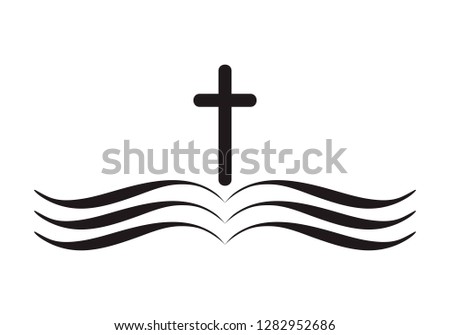 Vector illustration of Christian Logo. Emblem with Cross and Holy Bible. Religious community. Design element for poster, logo, badge, sign