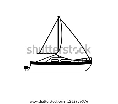 Icon of a modern sailing yacht. Sign for vacation trip, sailing or fishing. Simple thin line style icon