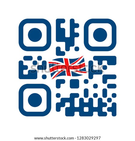 Smartphone readable QR code with UK flag icon. Vector illustration