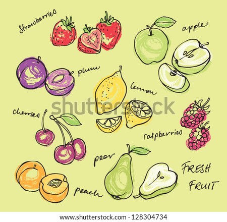 Fruit doodles set vector