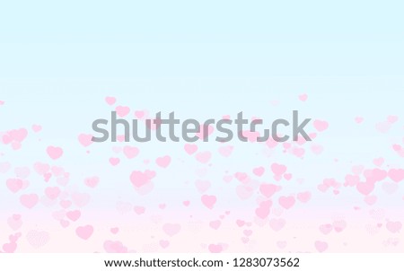 Valentine day pink hearts on blue background.