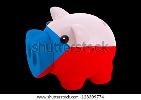 piggy rich bank in colors national flag of czech for saving money on black background