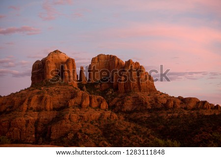 Scenic Cathedral rock in Northern Arizona at sunset just outside of the desert resort town of Sedona  Royalty-Free Stock Photo #1283111848
