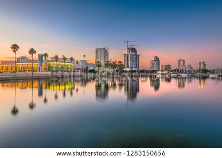 St. Petersburg, Florida, USA downtown city skyline at twilight on the bay. 