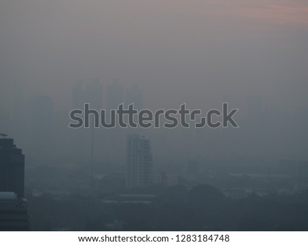 dangerous air pollution or smog in a city