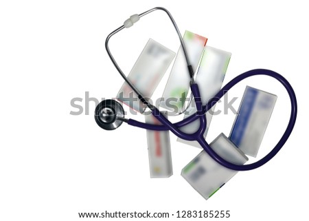 Stethoscope for checking pulse on isolated white background