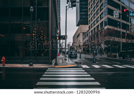 Crosswalk on a downtown street in winter