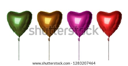 Red hearts balloon composition objects for birthday or valentines day party isolated on a white background