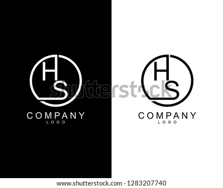 geometric circle letter hs, sh company logo letters design concept in black and white colors