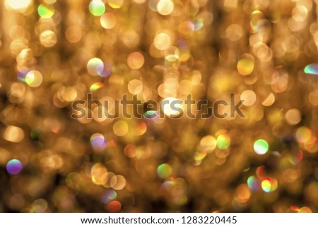 Christmas Background. Golden Holiday Abstract Glitter Defocused Background With Blinking Stars. Blurred Boke. xmas
