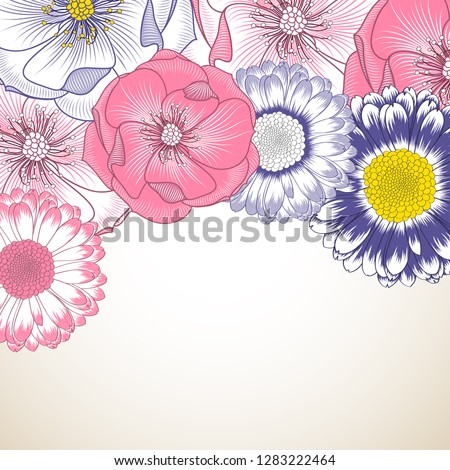 Gentle beautiful bright pattern with abstract rose flowers.