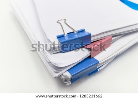 file folder and Stack of business report paper file on the table in a work office, isolated copy space.