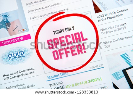 Internet advertisement with text "SPECIAL OFFER" and red circle selection around banner.