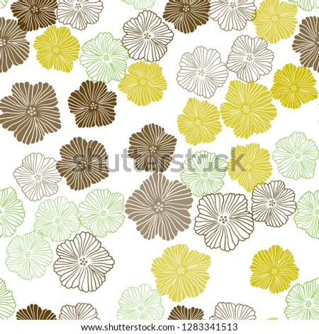 Light Green, Yellow vector seamless doodle layout with flowers. Flowers with gradient on white background. Pattern for trendy fabric, wallpapers.