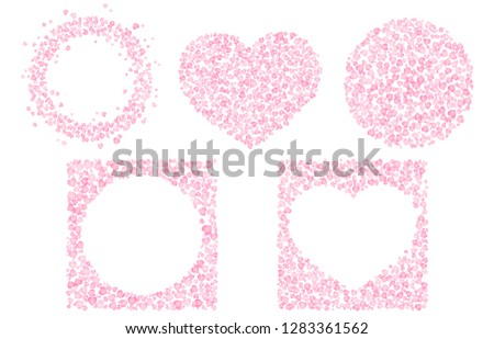 Set of cute romantic frames for Valentine Day. Circle shape, heart shape ornament. Isolated editable vector clip art on white background