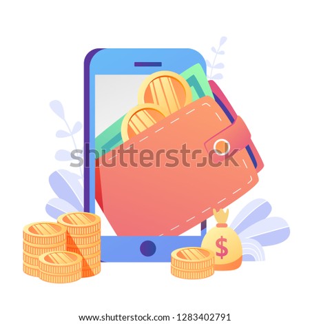 Concept online money , mobile payments for web page, banner, presentation, social media, documents, cards, posters. Vector illustration mobile banking,e payment, cash back,  cryptocurrency, wallet Royalty-Free Stock Photo #1283402791
