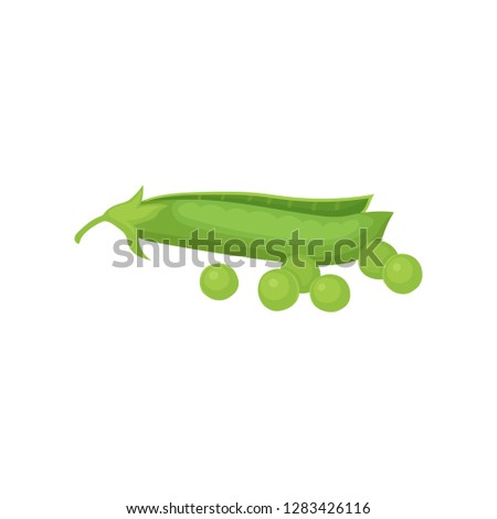 Flat vector icon of open pod and ripe green peas. Natural and healthy food. Organic vegetable. Agricultural crop Royalty-Free Stock Photo #1283426116