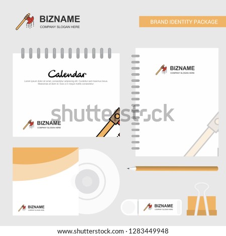 Bloody axe Logo, Calendar Template, CD Cover, Diary and USB Brand Stationary Package Design Vector Template