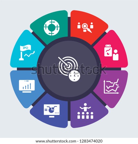 business and analytics vector template for infographics. Business concept with 9 options, steps, parts, segments. Banner infographic cycling diagram, round chart, Mission, Merge charts icons